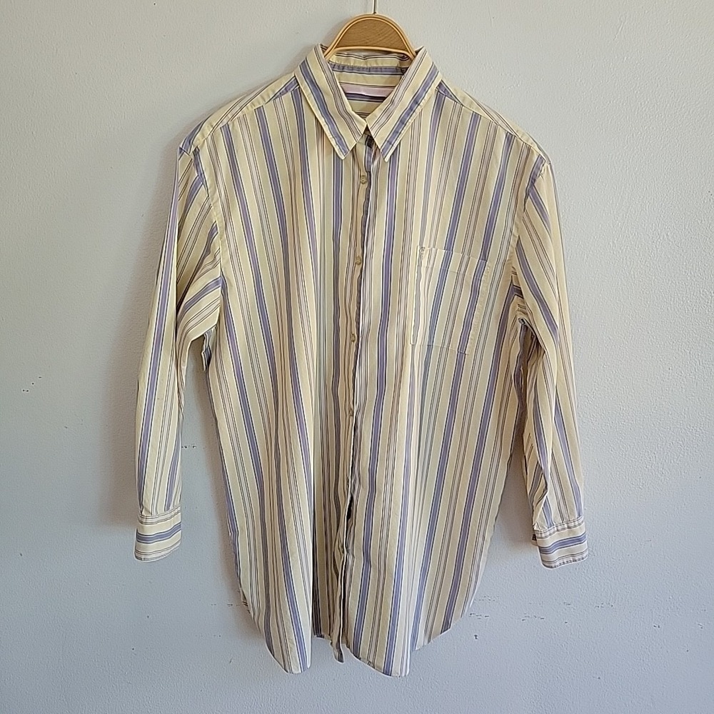 Victoria Secret Pajama Sleep‎ Shirt Large Cotton Striped Casual Lounge Preppy